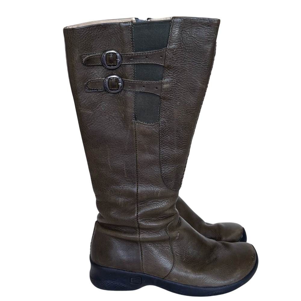 KEEN Womens Bern Baby Bern Knee High Boots 7.5 Forest Green Leather Riding Zip
